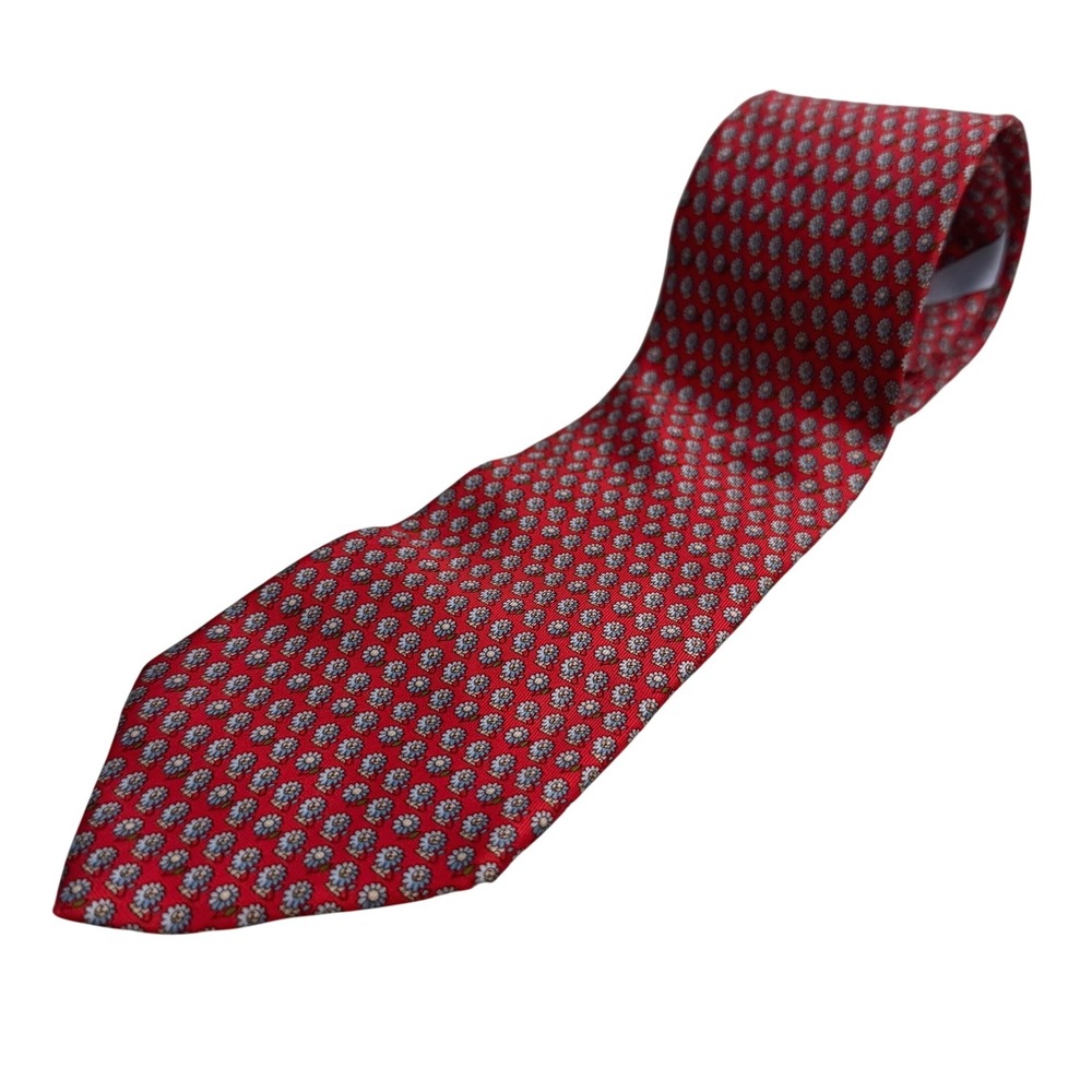 Salvatore Ferragamo Silk Tie Red Blue Floral Pattern Made in Italy Necktie 57"